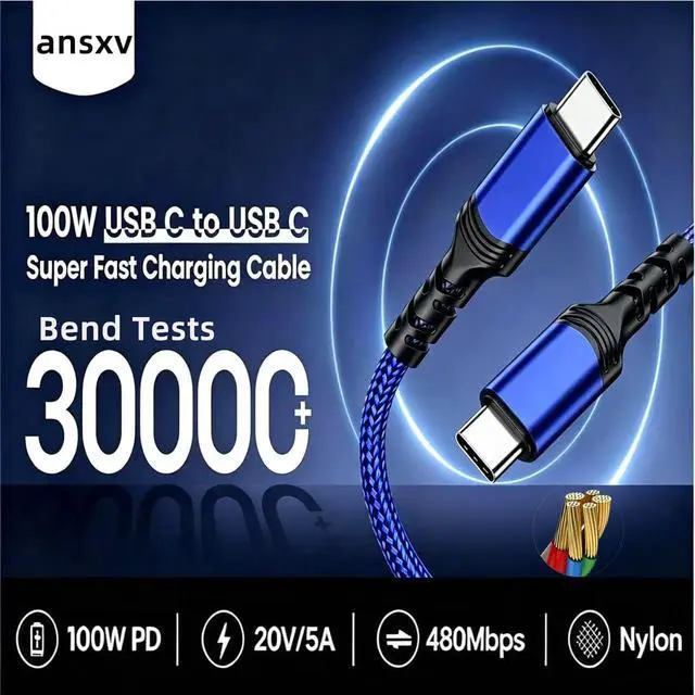 Alt view image 7 of 7 - 100W PD Fast Charging USB C-C Cable 3-Pack 3.3/6.6/10' iPhone 15-17,Blue