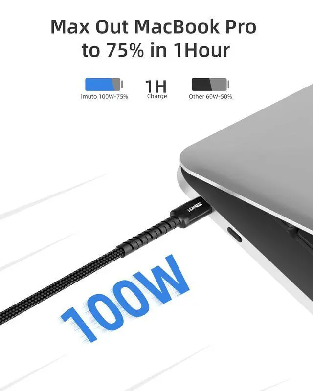 Alt view image 2 of 7 - USB C to USB C Cable (6.6ft, 2-Pack) 100W Fast Charging Cable Braided for iPhone 15/15Pro/15Plus/15ProMax MacBook Pro 2020,iPad Pro 2020, iPad Air 4,Samsung Galaxy S23+/S23 Ultra (Black)
