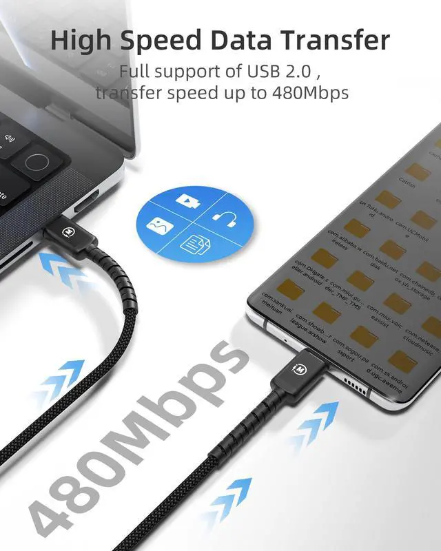 Alt view image 6 of 7 - USB C to USB C Cable (6.6ft, 2-Pack) 100W Fast Charging Cable Braided for iPhone 15/15Pro/15Plus/15ProMax MacBook Pro 2020,iPad Pro 2020, iPad Air 4,Samsung Galaxy S23+/S23 Ultra (Black)