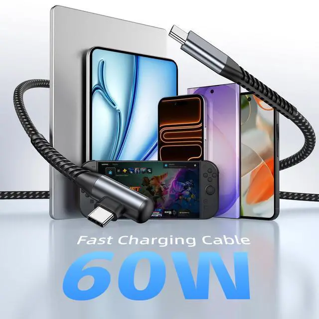 Alt view image 2 of 7 - USB C Cable 60W Fast Charging 16ft Long Braided-Durable Cord Black