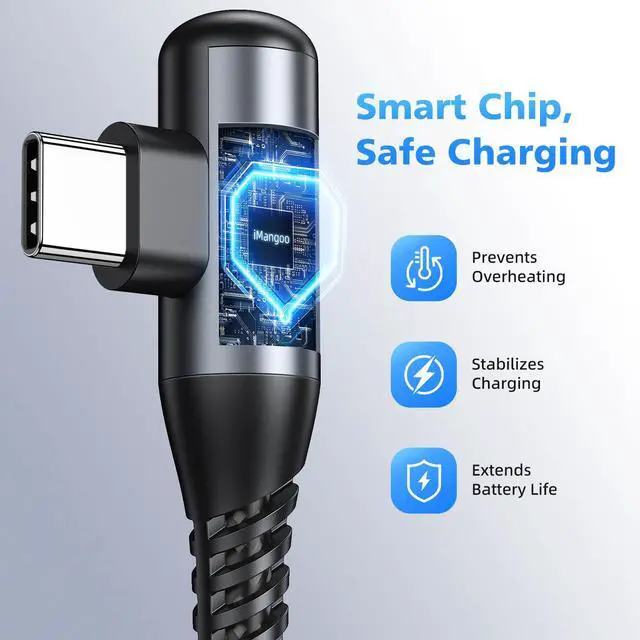 Alt view image 5 of 7 - USB C Cable 60W Fast Charging 16ft Long Braided-Durable Cord Black