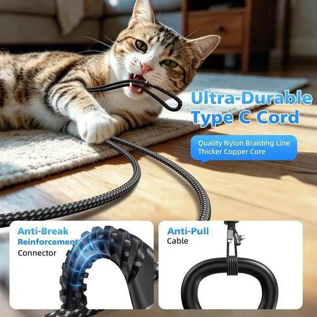 Alt view image 6 of 7 - USB C Cable 60W Fast Charging 16ft Long Braided-Durable Cord Black