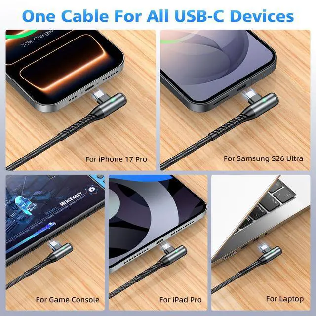 Alt view image 7 of 7 - USB C Cable 60W Fast Charging 16ft Long Braided-Durable Cord Black