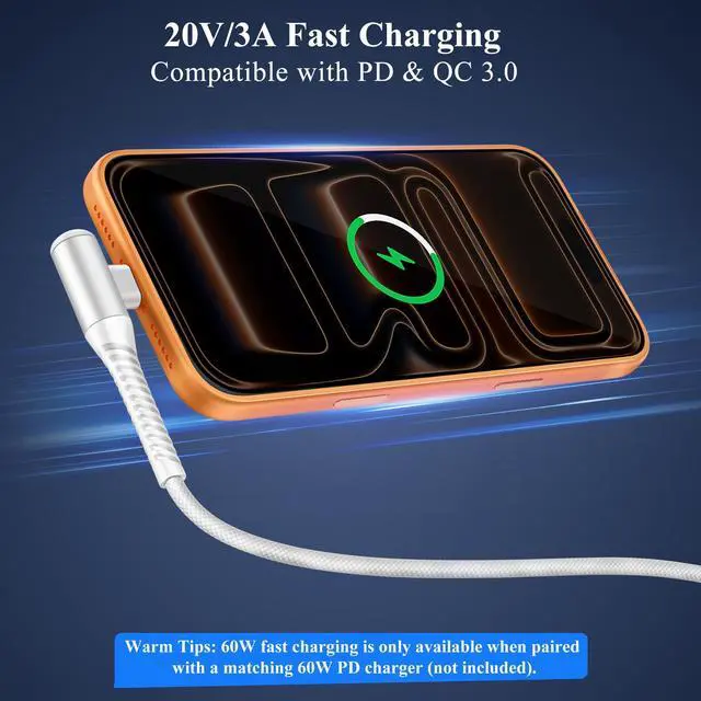 Alt view image 7 of 7 - USB C Cable 16FT Extra Long 60W Fast Charging Outdoor Camping Cord White