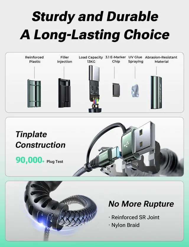 Alt view image 5 of 6 - USB C to USB C Cable, 16 FT USB C Cable Fast Charging with USB to USB C Adapter, 60W USB to USBC Cable for iPhone 17 Pro Max Air Type C Cable for iPhone 16/15/14/13/12, Grey