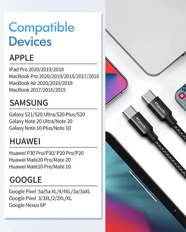Alt view image 7 of 7 - Extra Long USB-C to USB-C Cable - 16ft/5m PD 60W Fast Charge, Durable Double Braided Nylon Charging Cord 2.0 - Black