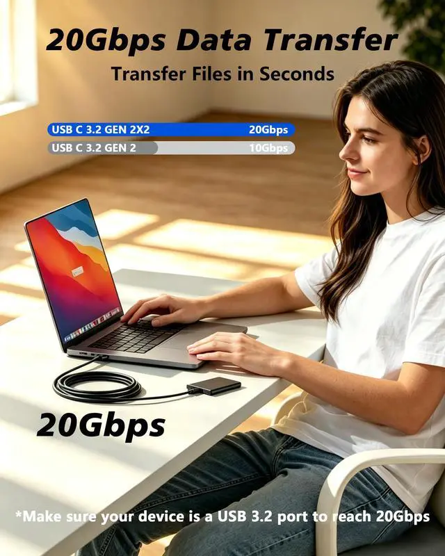 Alt view image 2 of 6 - 16FT Long USB-C to USB-C Cable, 4K@60Hz Video Output, 20Gbps Data Sync, 240W PD Fast Charging, Durable Nylon Braided Cord for Monitor, MacBook, iPhone 17/16/15, Samsung Galaxy, PS5, Thunderbolt, SSD