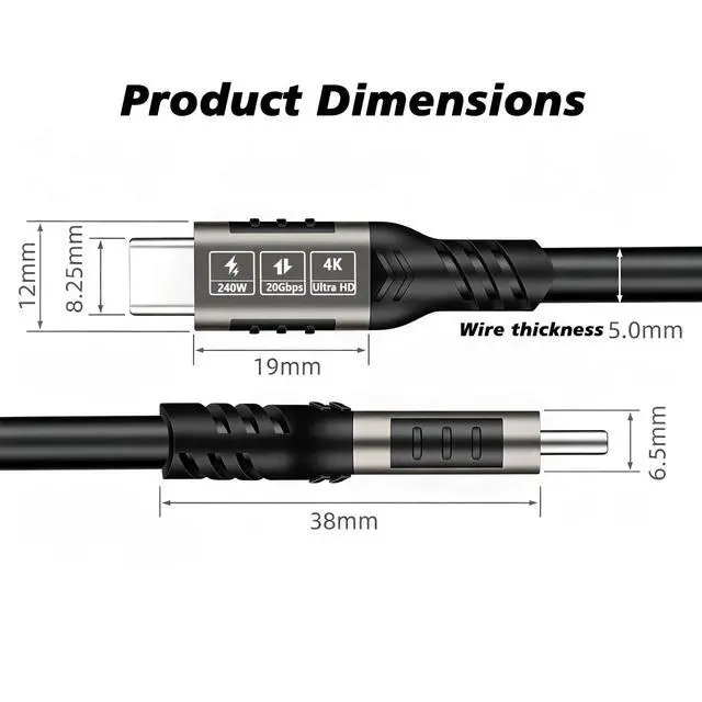 Alt view image 6 of 6 - 16FT Long USB-C to USB-C Cable, 4K@60Hz Video Output, 20Gbps Data Sync, 240W PD Fast Charging, Durable Nylon Braided Cord for Monitor, MacBook, iPhone 17/16/15, Samsung Galaxy, PS5, Thunderbolt, SSD