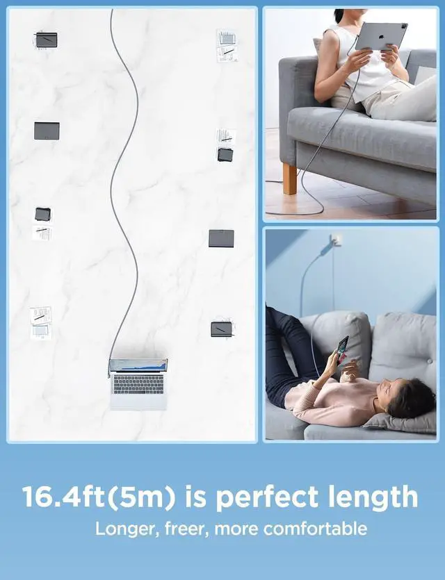 Alt view image 3 of 7 - USB C to USB C Cable 60W, 16.4ft USB Type C Cable Right Angle, Compatible with Samsung Galaxy S21 S20, Note 20 Ultra 10 9 8, MacBook Air/Pro 13'', iPad mini 6/Pro/Air 2020 (16.4FT, Grey)