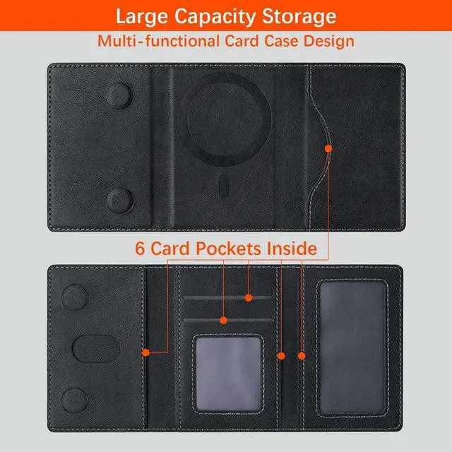 Alt view image 2 of 7 - for Magsafe Wallet with Adjustable Stand, Leather Phone Card holder with 6 Card Slots, Lightweight Magnetic Wallet for iPhone 16/15/14/13/12 Series, Not for iPhone 13/12 Mini (Black)