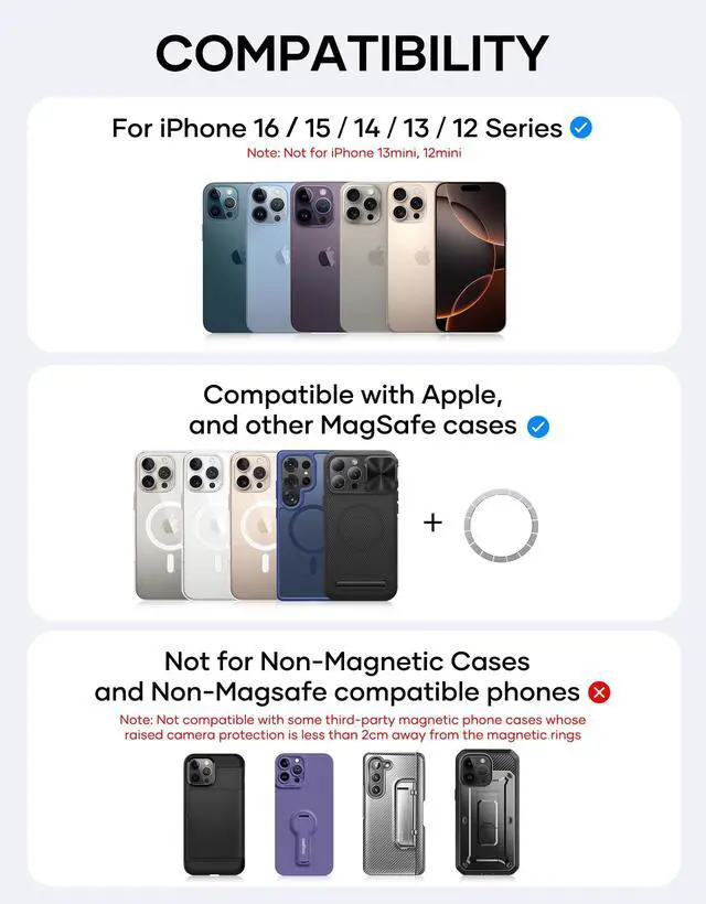 Alt view image 2 of 7 - for MagSafe Phone Wallet, Magnetic Credit Card Holder(4-5 Cards), RFID Blocking Protection, Built-in Mirror, Men Women Wallet for iPhone 17/16/15/14/13/12 Series, Not for iPhone 13/12 Mini, Blue