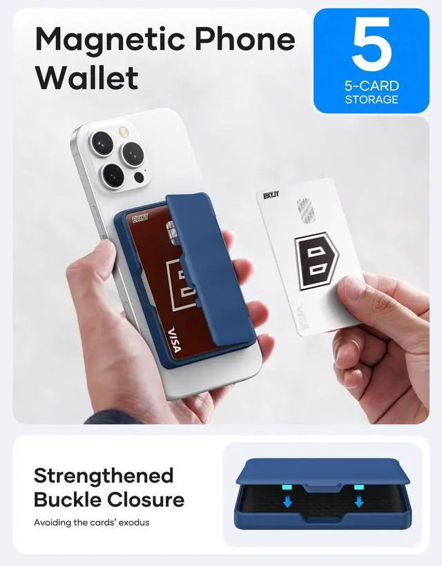 Alt view image 3 of 7 - for MagSafe Phone Wallet, Magnetic Credit Card Holder(4-5 Cards), RFID Blocking Protection, Built-in Mirror, Men Women Wallet for iPhone 17/16/15/14/13/12 Series, Not for iPhone 13/12 Mini, Blue
