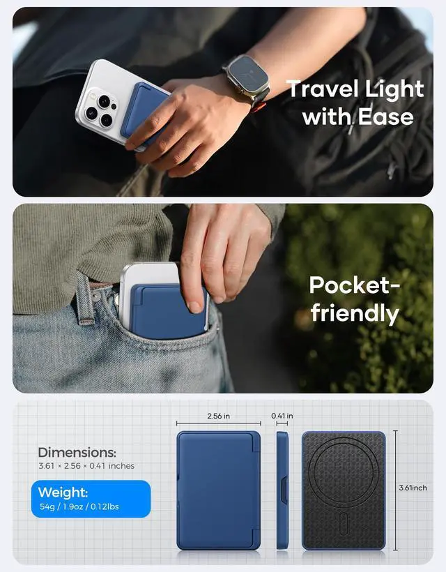 Alt view image 6 of 7 - for MagSafe Phone Wallet, Magnetic Credit Card Holder(4-5 Cards), RFID Blocking Protection, Built-in Mirror, Men Women Wallet for iPhone 17/16/15/14/13/12 Series, Not for iPhone 13/12 Mini, Blue