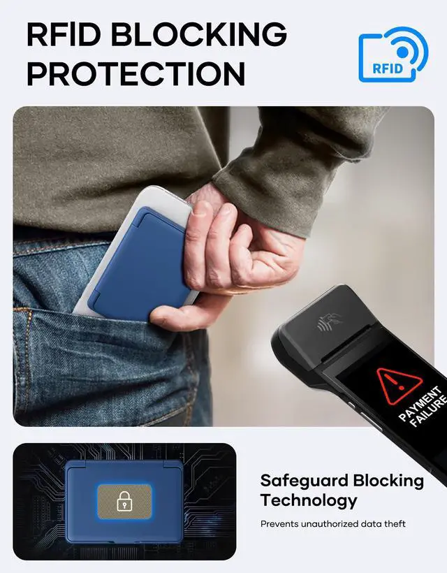 Alt view image 7 of 7 - for MagSafe Phone Wallet, Magnetic Credit Card Holder(4-5 Cards), RFID Blocking Protection, Built-in Mirror, Men Women Wallet for iPhone 17/16/15/14/13/12 Series, Not for iPhone 13/12 Mini, Blue