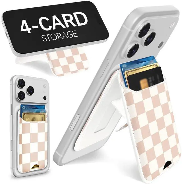 Main image of Compatible with Magsafe Wallet with Stand - Magnetic Wallets for iPhone 17/16/15/14/13/12 Series Slim Leather Minimalist Magnet Phone Card Holder for Women Girls Fit 4 Cards, Khaki White