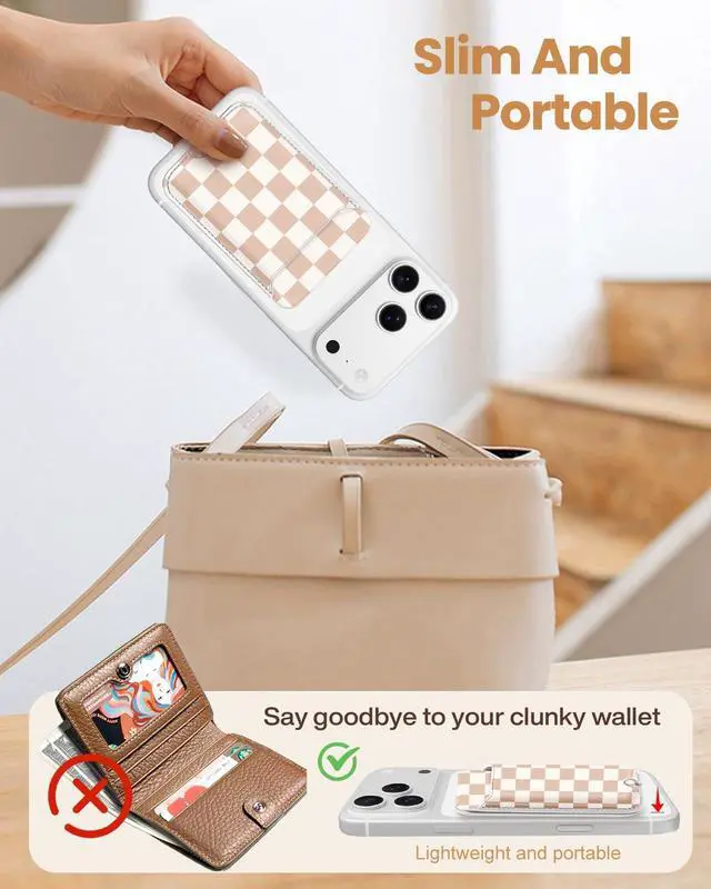 Alt view image 3 of 6 - Compatible with Magsafe Wallet with Stand - Magnetic Wallets for iPhone 17/16/15/14/13/12 Series Slim Leather Minimalist Magnet Phone Card Holder for Women Girls Fit 4 Cards, Khaki White