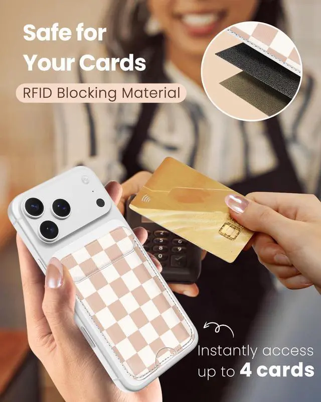Alt view image 5 of 6 - Compatible with Magsafe Wallet with Stand - Magnetic Wallets for iPhone 17/16/15/14/13/12 Series Slim Leather Minimalist Magnet Phone Card Holder for Women Girls Fit 4 Cards, Khaki White