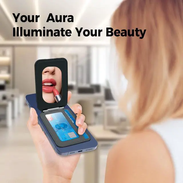 Alt view image 2 of 7 - Magnetic Phone Wallet With Makeup mirror 4 Card Holder with Adjustable Stand,RFID-Blocking Magsafe Wallet for iPhone 17/16/15/14/13/12 Pro Max Series Cases(Black)