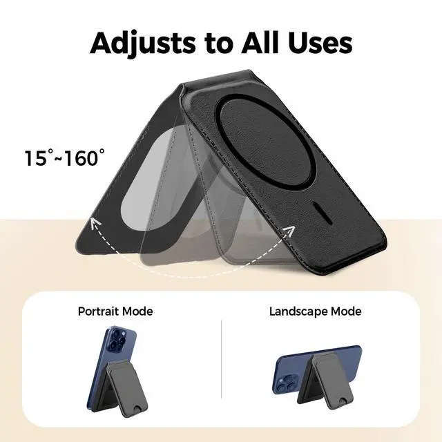 Alt view image 4 of 7 - Magnetic Phone Wallet With Makeup mirror 4 Card Holder with Adjustable Stand,RFID-Blocking Magsafe Wallet for iPhone 17/16/15/14/13/12 Pro Max Series Cases(Black)