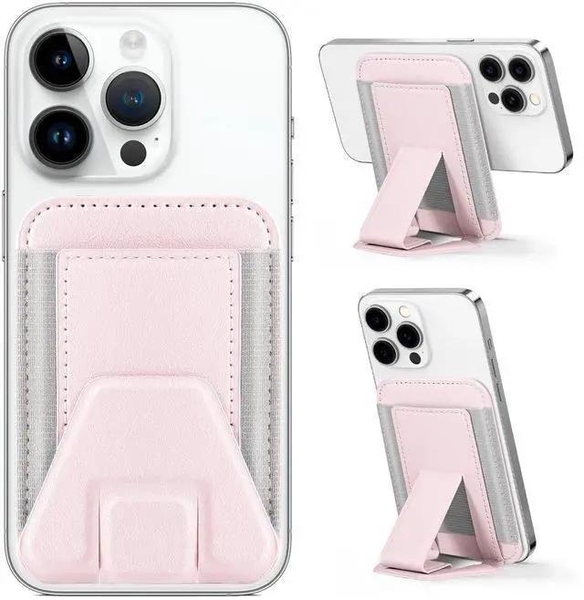 Main image of for Magsafe Wallet Stand, Magnetic Phone Wallet for iPhone 17/16/15/14/13/12 Series, Leather Magnetic Cards Holder, Fits 5 Cards, RFID Blocking, Slim, Pink
