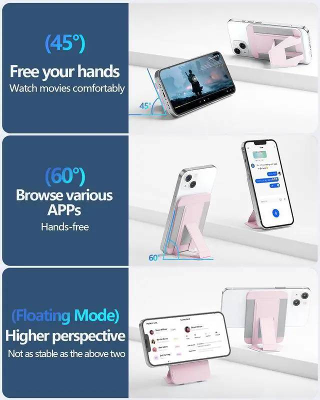 Alt view image 3 of 7 - for Magsafe Wallet Stand, Magnetic Phone Wallet for iPhone 17/16/15/14/13/12 Series, Leather Magnetic Cards Holder, Fits 5 Cards, RFID Blocking, Slim, Pink