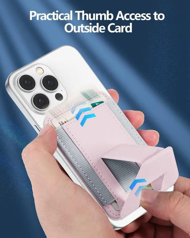 Alt view image 5 of 7 - for Magsafe Wallet Stand, Magnetic Phone Wallet for iPhone 17/16/15/14/13/12 Series, Leather Magnetic Cards Holder, Fits 5 Cards, RFID Blocking, Slim, Pink