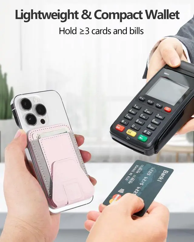 Alt view image 4 of 7 - for Magsafe Wallet Stand, Magnetic Phone Wallet for iPhone 17/16/15/14/13/12 Series, Leather Magnetic Cards Holder, Fits 5 Cards, RFID Blocking, Slim, Pink