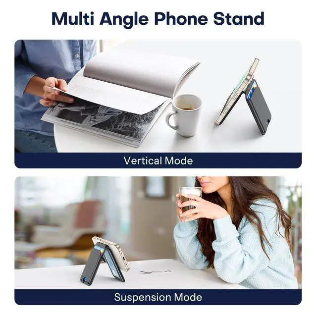 Alt view image 4 of 7 - for MagSafe Wallet, 4 Card Holder Magnetic Phone Wallet with Stand, Premium Leather for iPhone 17/16/15/14/13/12 Series (Black)