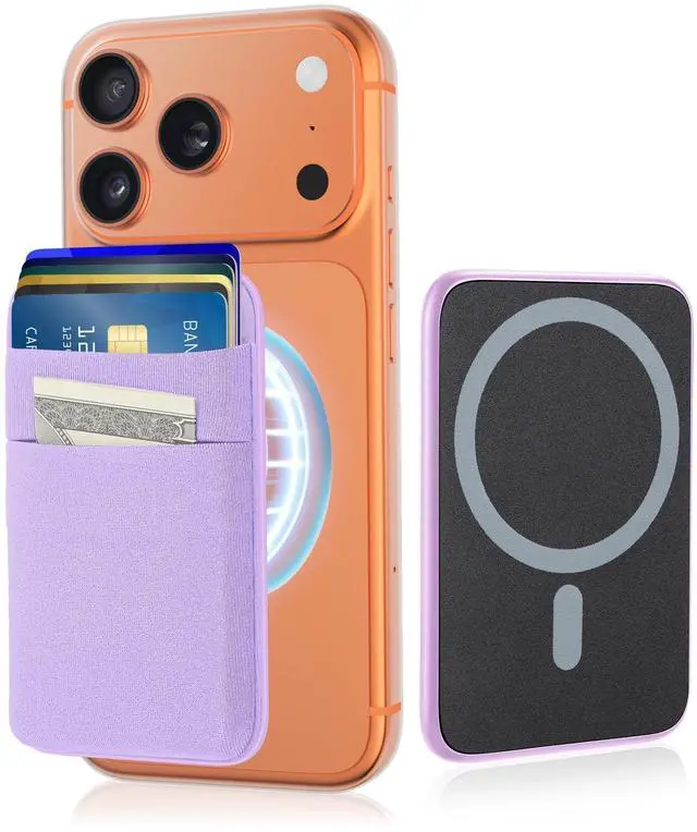 Main image of Magnet Wallet, 6 Cards Holder, Slim Stretchy Phone Wallet Magnetic for Back of Phone Compatible for iPhone 17/16/15/14/13/12 Pro Max Plus Air Series, Selected Samsung, Light Purple