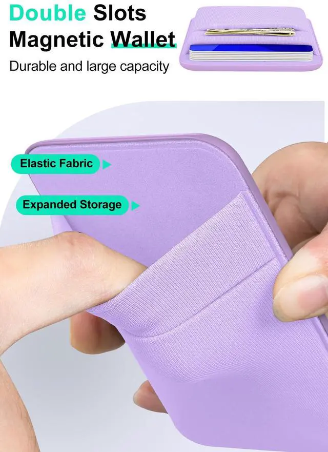 Alt view image 3 of 7 - Magnet Wallet, 6 Cards Holder, Slim Stretchy Phone Wallet Magnetic for Back of Phone Compatible for iPhone 17/16/15/14/13/12 Pro Max Plus Air Series, Selected Samsung, Light Purple