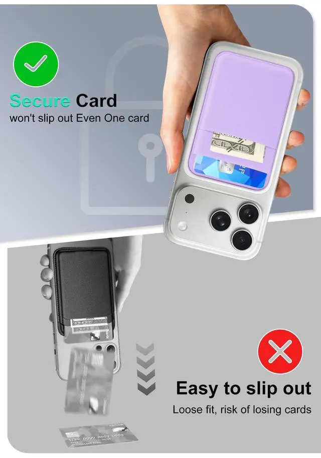 Alt view image 5 of 7 - Magnet Wallet, 6 Cards Holder, Slim Stretchy Phone Wallet Magnetic for Back of Phone Compatible for iPhone 17/16/15/14/13/12 Pro Max Plus Air Series, Selected Samsung, Light Purple