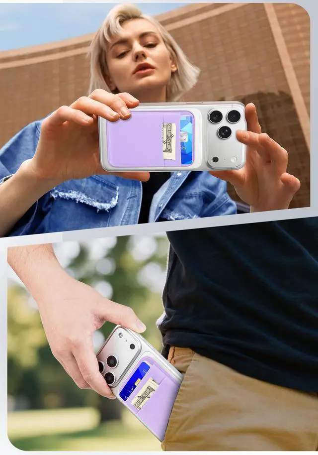 Alt view image 7 of 7 - Magnet Wallet, 6 Cards Holder, Slim Stretchy Phone Wallet Magnetic for Back of Phone Compatible for iPhone 17/16/15/14/13/12 Pro Max Plus Air Series, Selected Samsung, Light Purple