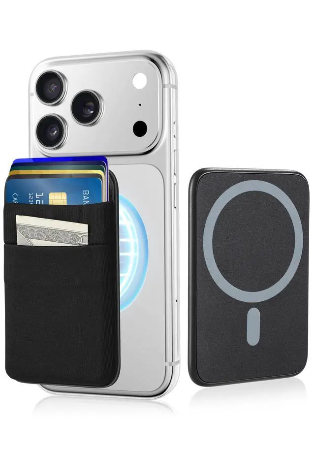 Main image of Compatible for Magsafe Wallet, 6 Cards Holder, Slim Stretchy Magnetic Phone Wallet for Back of Phone Compatible for iPhone 17/16/15/14/13/12 Pro Max Plus Air Series, Black
