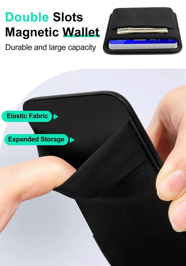Alt view image 3 of 7 - Compatible for Magsafe Wallet, 6 Cards Holder, Slim Stretchy Magnetic Phone Wallet for Back of Phone Compatible for iPhone 17/16/15/14/13/12 Pro Max Plus Air Series, Black
