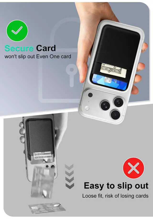 Alt view image 6 of 7 - Compatible for Magsafe Wallet, 6 Cards Holder, Slim Stretchy Magnetic Phone Wallet for Back of Phone Compatible for iPhone 17/16/15/14/13/12 Pro Max Plus Air Series, Black