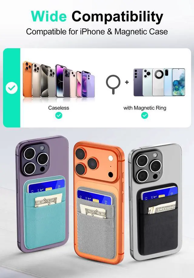 Alt view image 5 of 7 - Compatible for Magsafe Wallet, 6 Cards Holder, Slim Stretchy Magnetic Phone Wallet for Back of Phone Compatible for iPhone 17/16/15/14/13/12 Pro Max Plus Air Series, Black