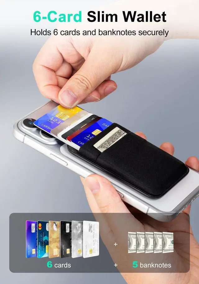 Alt view image 2 of 7 - Compatible for Magsafe Wallet, 6 Cards Holder, Slim Stretchy Magnetic Phone Wallet for Back of Phone Compatible for iPhone 17/16/15/14/13/12 Pro Max Plus Air Series, Black