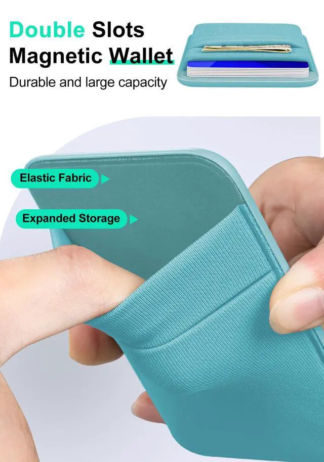 Alt view image 2 of 7 - Slim Magnetic Wallet, 6 Card Holder, Stretchy Magnet Phone Wallet for Back of Phone, Wallet for magsafe Compatible for iPhone 17/16/15/14/13/12 Pro Max Plus Air Series, Green