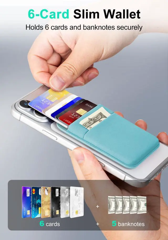 Alt view image 4 of 7 - Slim Magnetic Wallet, 6 Card Holder, Stretchy Magnet Phone Wallet for Back of Phone, Wallet for magsafe Compatible for iPhone 17/16/15/14/13/12 Pro Max Plus Air Series, Green