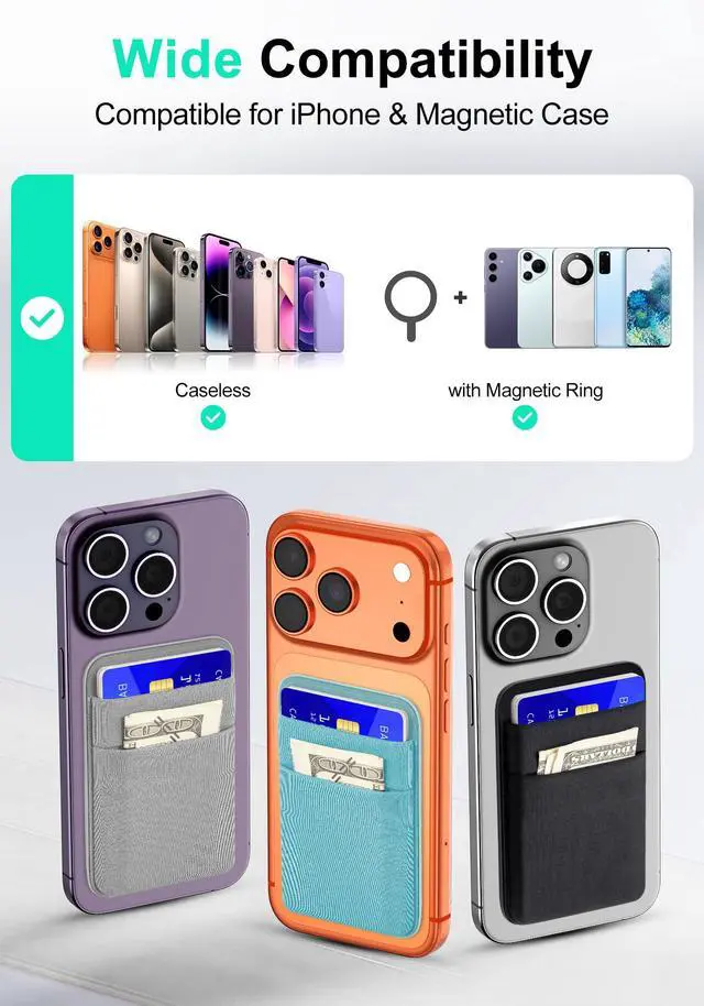 Alt view image 5 of 7 - Slim Magnetic Wallet, 6 Card Holder, Stretchy Magnet Phone Wallet for Back of Phone, Wallet for magsafe Compatible for iPhone 17/16/15/14/13/12 Pro Max Plus Air Series, Green