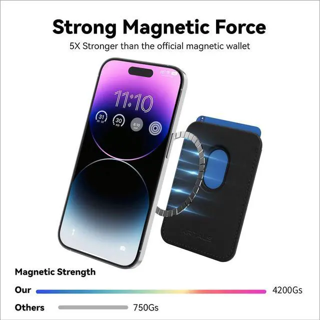 Alt view image 2 of 7 - Stronger Magnetic RFID Leather Mag-Safe Card Holder for iPhone 16 Series, Mag-Safe Accessories Stick on Series of iPhone 17/16/15/14/13/12 and Pro/Promax, Black