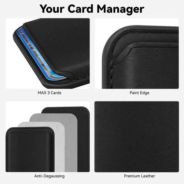 Alt view image 3 of 7 - Stronger Magnetic RFID Leather Mag-Safe Card Holder for iPhone 16 Series, Mag-Safe Accessories Stick on Series of iPhone 17/16/15/14/13/12 and Pro/Promax, Black