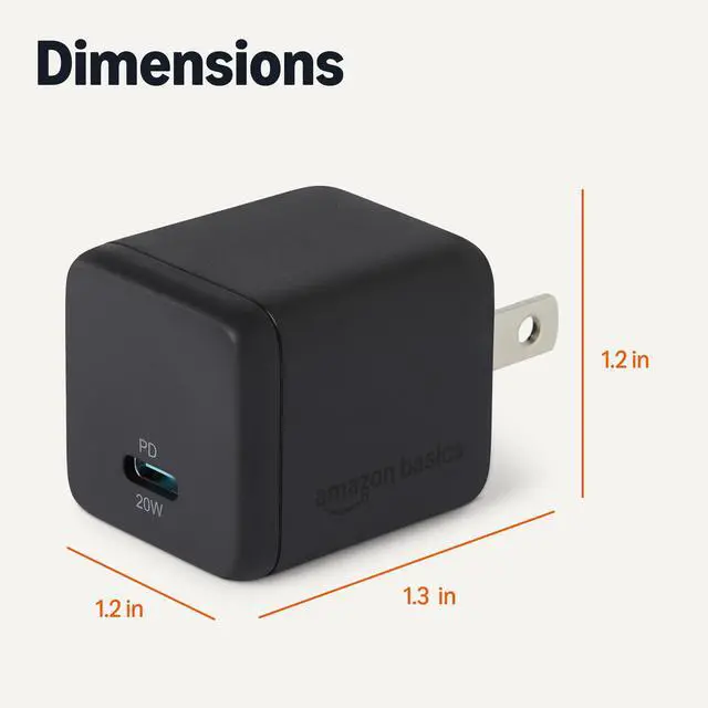 Alt view image 5 of 5 - 20W Fast Charging USB-C Nano GaN Wall Charger, 1-Port PD 3.1, Compact Travel-Friendly, Wide Compatibility for iPhone, Tablets, Phones, Black