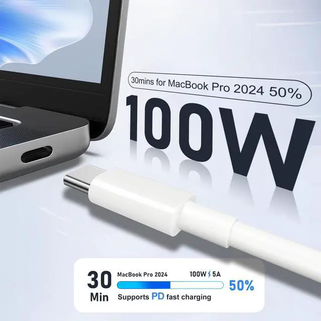 Alt view image 2 of 7 - USB C to USB C Cable 100W 6FT 2-Pack, PD Fast Charging Type-C Cord for MacBook Pro/Air, iPad Pro, iPhone 15/16/17 Series, Samsung Galaxy, Laptop and More