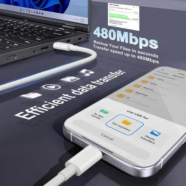 Alt view image 3 of 7 - USB C to USB C Cable 100W 6FT 2-Pack, PD Fast Charging Type-C Cord for MacBook Pro/Air, iPad Pro, iPhone 15/16/17 Series, Samsung Galaxy, Laptop and More