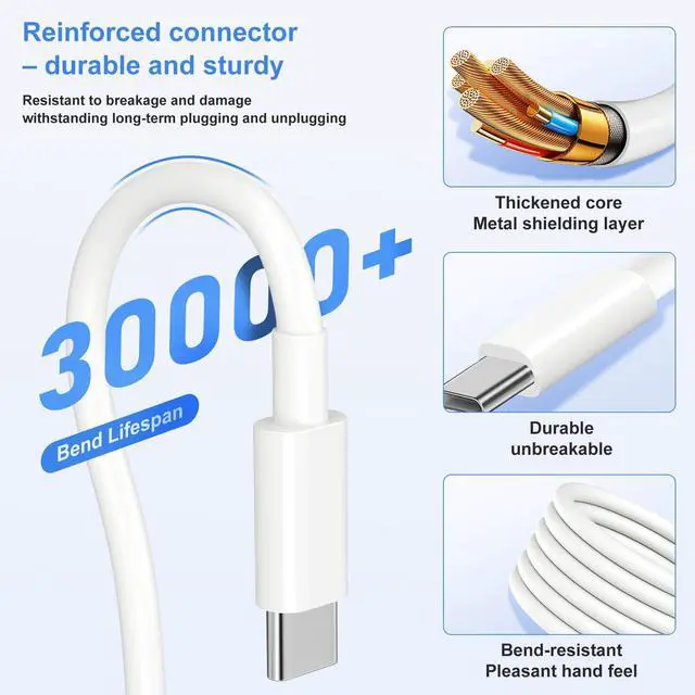 Alt view image 5 of 7 - USB C to USB C Cable 100W 6FT 2-Pack, PD Fast Charging Type-C Cord for MacBook Pro/Air, iPad Pro, iPhone 15/16/17 Series, Samsung Galaxy, Laptop and More