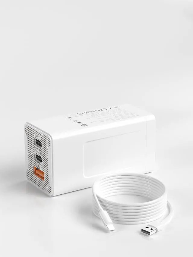 Main image of 65W USB C Charger, 3-Port PD Fast Charger Block Compact USB-C Power Adapter, for MacBook Pro/Air, iPhone 16/15/14, iPad Pro/Air, Galaxy, Steam Deck, Dell XPS 13 & More (White, with Cable)