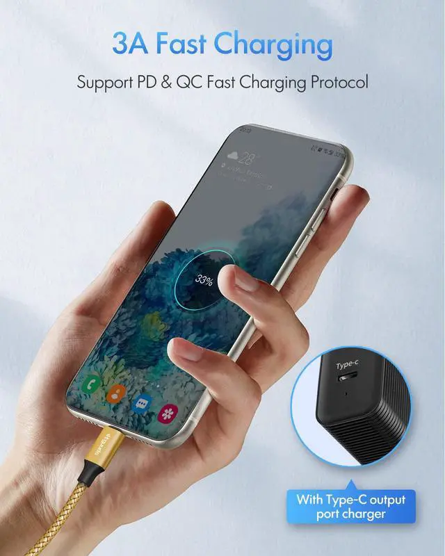 Alt view image 3 of 7 - Gold USB C to USB C Cable 6ft, 2-Pack, 60W Fast Charging Type C to C Charger Cord for iPhone 17 16 15 Pro Max Plus Air 16e, for MacBook/iPad USBC, Samsung Galaxy S25 S24 S23 A17 A16, Pixel
