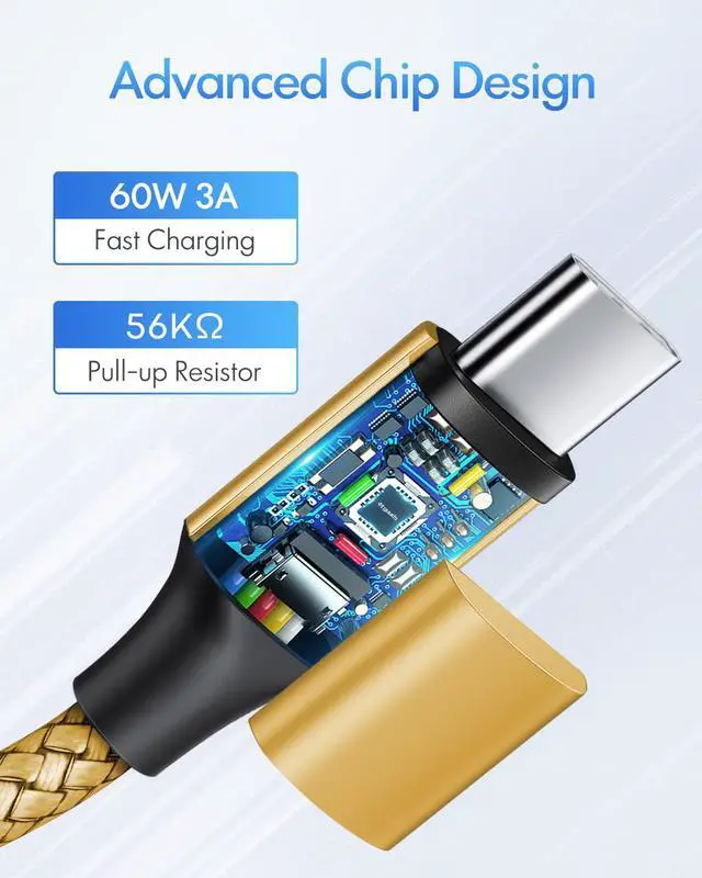 Alt view image 2 of 7 - Gold USB C to USB C Cable 6ft, 2-Pack, 60W Fast Charging Type C to C Charger Cord for iPhone 17 16 15 Pro Max Plus Air 16e, for MacBook/iPad USBC, Samsung Galaxy S25 S24 S23 A17 A16, Pixel