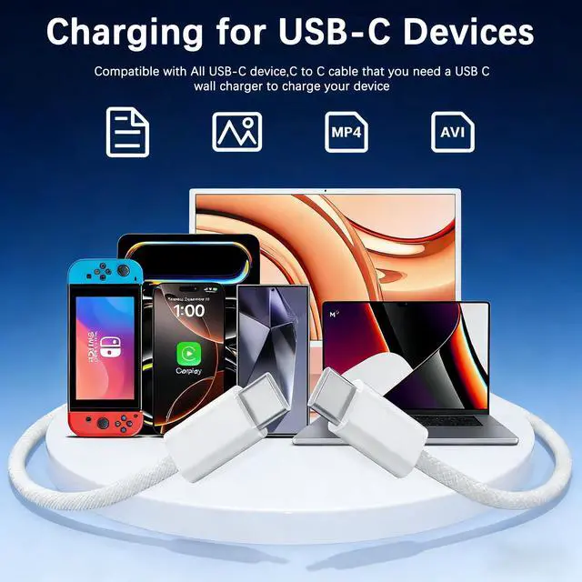 Alt view image 6 of 7 - 240W USB C to USB C Cable, 6FT C to C Cable Fast Charging for MacBook Pro/MacBook Air, iPad Pro 13-inch/Air/Mini, iPhone 17 16 15 Pro Max, Samsung Galaxy S26,140W/100W /65W/45W/35W/20W
